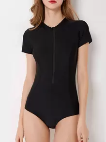 Bañador una pieza con cremallera delantera - Negro - Ver 1