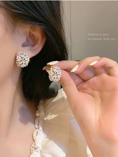 topshiny Pendientes tipo flor con decoración de perlas falsas y rhinestones, estilo vintage, minimalistas de moda coreanos, para el Día de los Enamorados