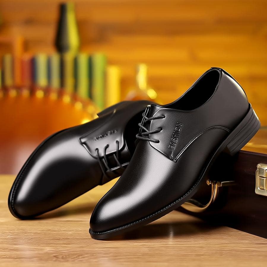 男士極簡前綁帶牛津鞋,商業男士正裝鞋 - 黑色 - 查看 1