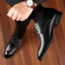 男士極簡前綁帶牛津鞋,商業男士正裝鞋 - 黑色 - 查看 2