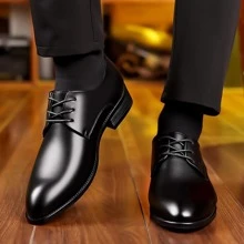 男士極簡前綁帶牛津鞋,商業男士正裝鞋 - 黑色 - 查看 3