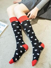 愛心圖案高筒襪 - 彩色 - 查看 4