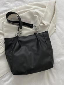 標語圖案鏈條帶單肩包黑色 - 黑色 - 查看 4