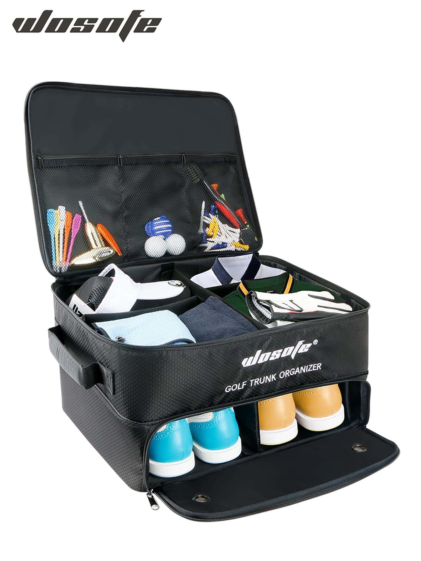 1pc Waterproof 2 layers Golf Trunk Organizer For Golf Shoes ,Golf Gloves, Tees, Balls - Black - View 1