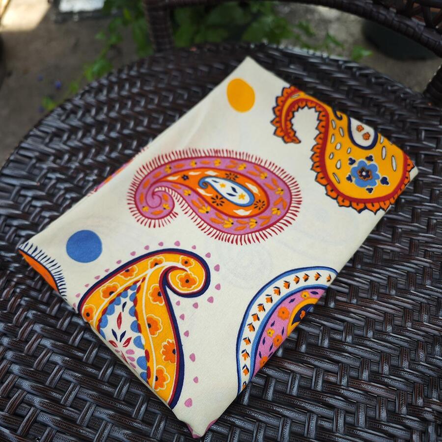 mảnh vải DIY họa tiết hoa văn Paisley - Màu vàng - Xem 1