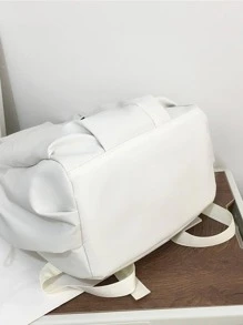 Minimalist Casual White Backpack With Zipper - White - View 5