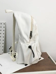 Minimalist Casual White Backpack With Zipper - White - View 3