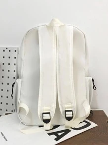 Minimalist Casual White Backpack With Zipper - White - View 4