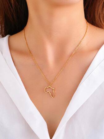 Aomogo Stainless Steel Necklaces Hollow Africa Map Dainty Motherland Map Choker Clavicle Chain Necklaces For Women Jewelry Girls Gifts