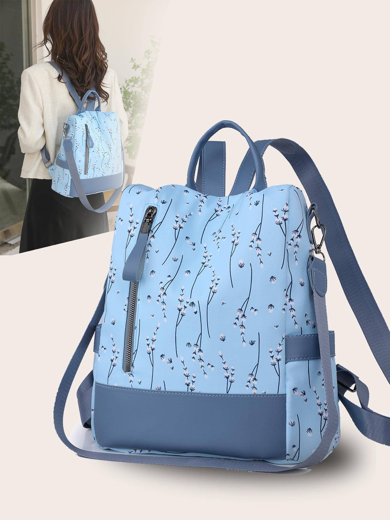 Mochila de bloque de color de moda para mujer - Multicolor - Ver 1