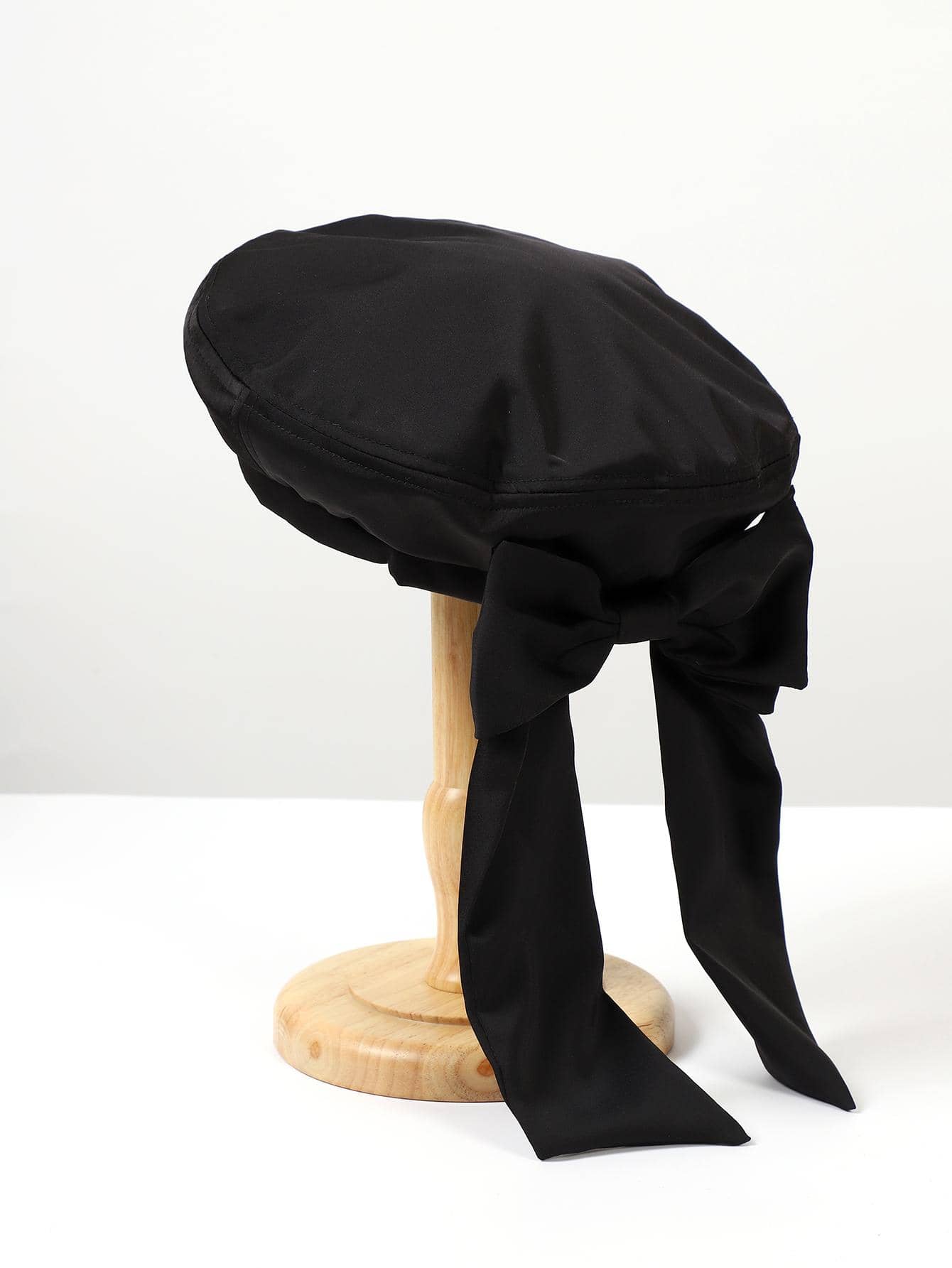 1入組女士素色蝴蝶結裝飾時尚貝雷帽適用於日常生活 - 黑色 - 查看 1