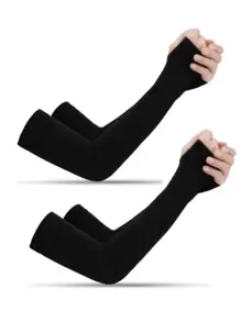 1pair Letter Graphic Sun Protection Arm Sleeves For Outdoor Halloween Summer,Travel,Festival - Black - View 3