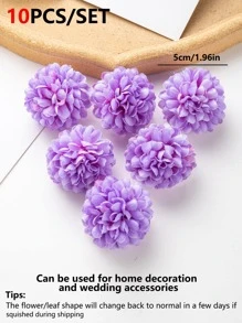10 件/套人造绣球花头、乒乓球、菊花 DIY 礼品糖果盒装饰、花环、家居装饰、婚礼新娘伴娘腕花用品 - 紫色 - 查看 3