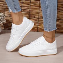 Giày thể thao màu trắng thể thao cho nữ, Giày trượt patin buộc dây phía trước có chi tiết khâu - trắng - Xem 3