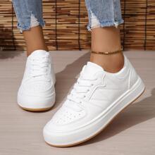 Giày thể thao màu trắng thể thao cho nữ, Giày trượt patin buộc dây phía trước có chi tiết khâu - trắng - Xem 4