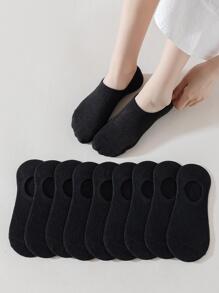 10 pares de calcetines de barco a rayas negras para mujer, calcetines sin mostrar