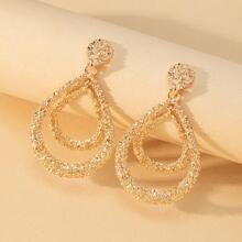 1對魅力四射耳環紋理質感金屬質感合金水滴復古溫和耳墜適合夏天 - 金黃色 - 查看 2