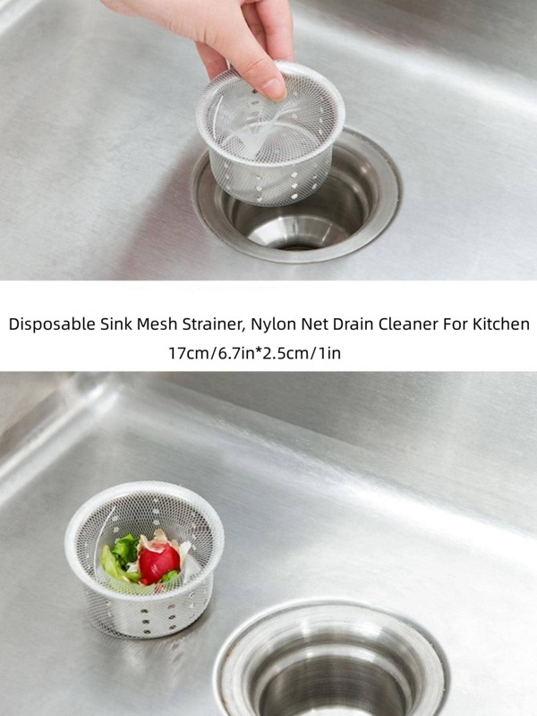 50pcs Disposable Sink Mesh Strainer, Nylon Net Drain Cleaner For