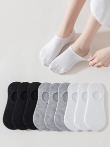 10 đôi/bộ tất thuyền sọc cho nữ, tất không lộ ba màu: Đen, Trắng, Xám - Nhiều màu - Xem 3