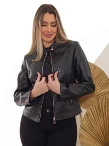 JAQUETA FEMININA CORINO MANGA LONGA Festa junina - Preto - Visão 1