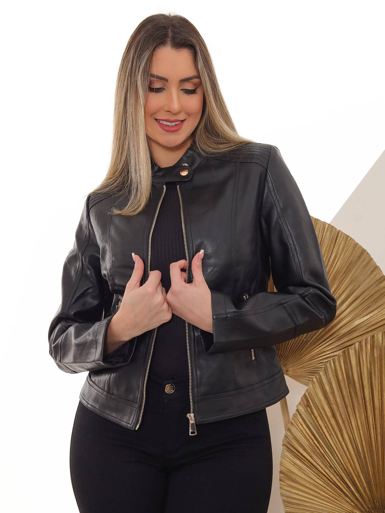 JAQUETA FEMININA CORINO MANGA LONGA Festa junina - Preto - Visão 1