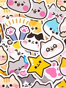 สติ๊กเกอร์ ลาย การ์ตูน แมว 45 ชิ้น - มัลติคัลเลอร์ - ดู 1