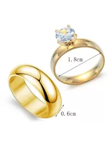 2 件装欧美时尚不锈钢手牵手爱情系列创意情侣对戒戒指情人节 - 金黃色 - 查看 4