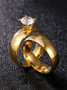 2 件装欧美时尚不锈钢手牵手爱情系列创意情侣对戒戒指情人节 - 金黃色 - 查看 1