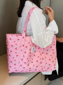 时尚甜美女孩粉色草莓樱桃包单肩手提包单肩购物袋圣诞节物品，书包，大容量，便携，适合少女女大学生，白领工作者，适合工作，返校，中学，高中，大学，度假，卡哇伊樱桃元素，时尚可爱的草莓钱包 - 淺粉色 - 查看 5