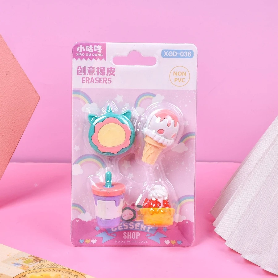 xiaogudong 4 cục tẩy hình kem, cục tẩy đa năng hiện đại cho học sinh - Nhiều màu - Xem 1