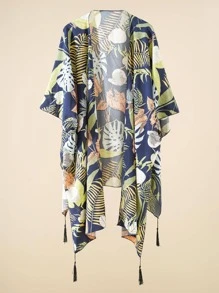 1 Nữ Họa Tiết Hoa Tua Rua Trang Trí Chống Nắng Boho Khăn Choàng Đi Biển - Màu xanh hải quân - Xem 4