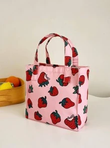 Túi vuông xách tay thời trang Châu Âu và Mỹ Sweet Girls với họa tiết dâu tây và anh đào màu hồng, túi đi làm tối giản - Hồng - Xem 1