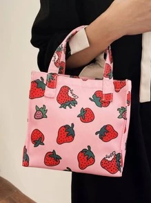 Túi vuông xách tay thời trang Châu Âu và Mỹ Sweet Girls với họa tiết dâu tây và anh đào màu hồng, túi đi làm tối giản - Hồng - Xem 6