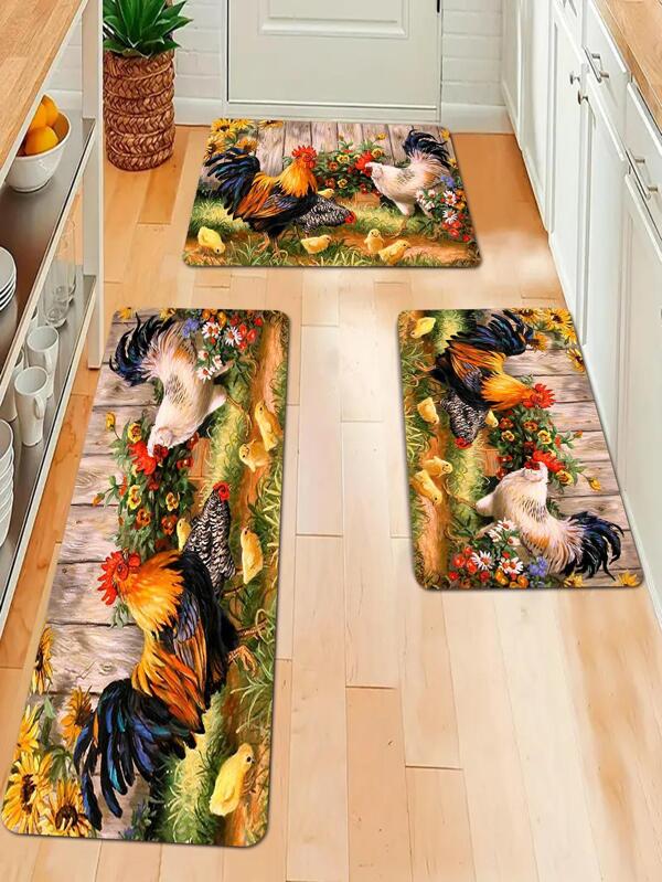 1pc Chicken Print Kitchen Rug SHEIN USA
