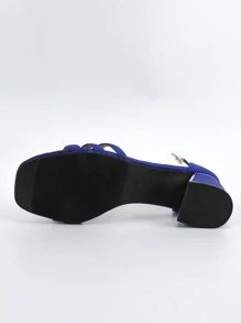 Quý cô Đúng mốt Chóp giầy hình vuông Lụa Dép xăng đan Với Mạ điện Giày cao gót - Màu xanh lam - Xem 6