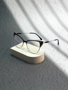 1 chiếc kính gọng mắt mèo có bản lề lò xo dành cho nữ - Xám - Xem 2