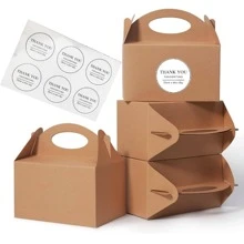 10 件/4 件可选白色派对礼盒/棕色派对礼盒，空白糖果饼干礼盒 DIY 礼品袋零食糖果纸板山墙盒带手柄，适合生日派对礼物赠送淋浴装饰 - 棕色 - 查看 2