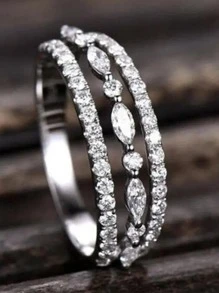 Thanh Lịch Đính Đá Cubic Zirconia Cho Nữ, Nhẫn Cho Nữ Cưới, Trang Sức Dự Tiệc Lễ Tình Nhân Quà Tặng - Bạc - Xem 1