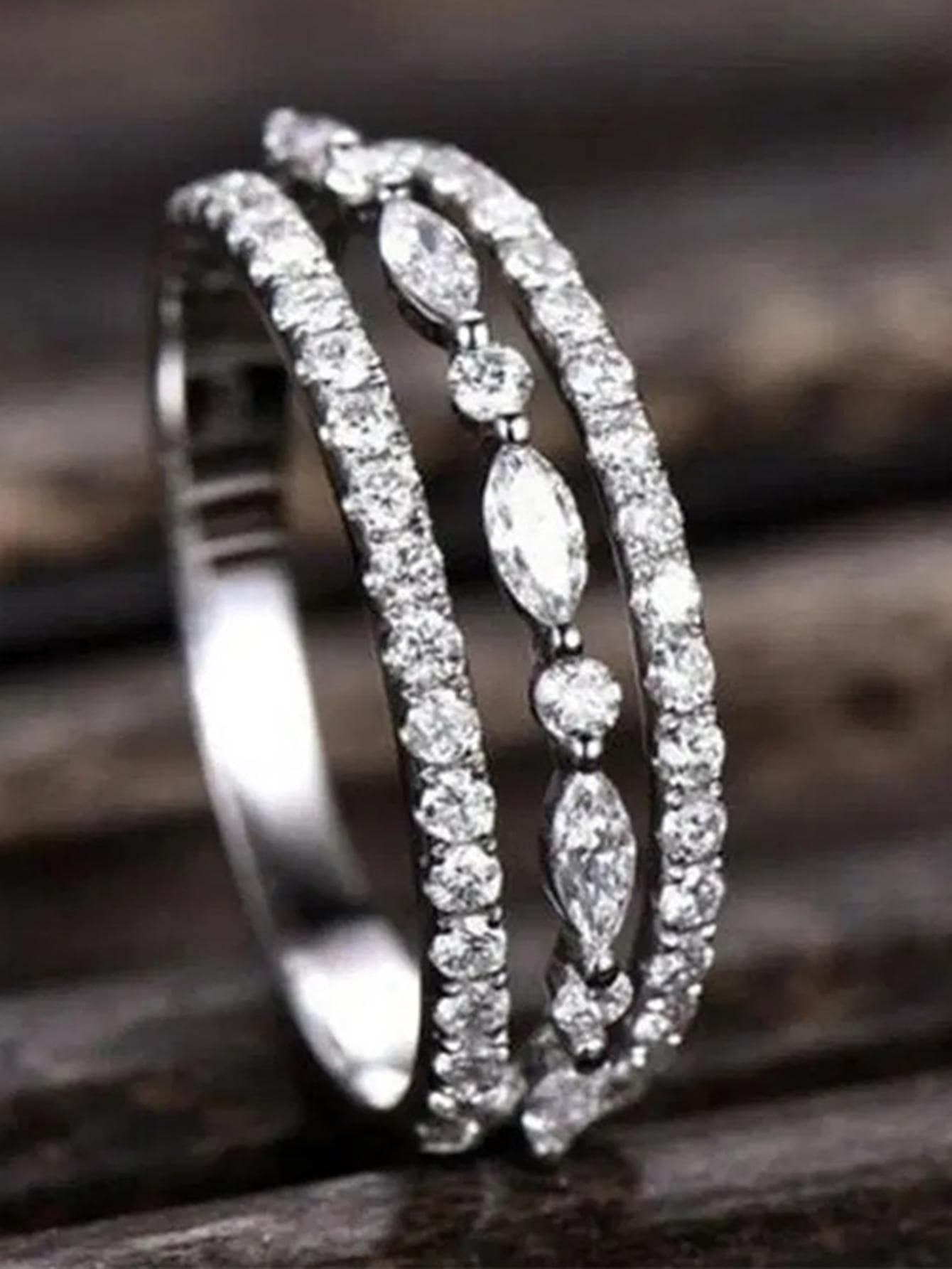 Thanh Lịch Đính Đá Cubic Zirconia Cho Nữ, Nhẫn Cho Nữ Cưới, Trang Sức Dự Tiệc Lễ Tình Nhân Quà Tặng - Bạc - Xem 1