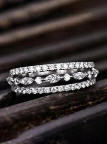 Thanh Lịch Đính Đá Cubic Zirconia Cho Nữ, Nhẫn Cho Nữ Cưới, Trang Sức Dự Tiệc Lễ Tình Nhân Quà Tặng - Bạc - Xem 2