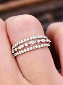 Thanh Lịch Đính Đá Cubic Zirconia Cho Nữ, Nhẫn Cho Nữ Cưới, Trang Sức Dự Tiệc Lễ Tình Nhân Quà Tặng - Bạc - Xem 5