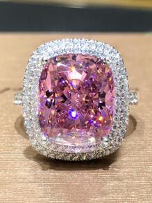 1 chiếc nhẫn Cubic Zirconia màu hồng thanh lịch, phù hợp cho nữ, có thể đeo trong các dịp cưới hỏi, đính hôn, kỷ niệm, tiệc tùng, Ngày Valentine, cũng là món quà tuyệt vời dành cho mẹ, Ngày của Mẹ, v.v. - Hồng - Xem 2