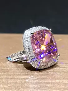 1 chiếc nhẫn Cubic Zirconia màu hồng thanh lịch, phù hợp cho nữ, có thể đeo trong các dịp cưới hỏi, đính hôn, kỷ niệm, tiệc tùng, Ngày Valentine, cũng là món quà tuyệt vời dành cho mẹ, Ngày của Mẹ, v.v. - Hồng - Xem 1