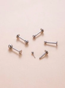 5pcs/set 16G Stainless Steel Push Pin Lip Stud Threadless Ball Design Flat Back Labret Piercing Jewelry - Silver - View 1