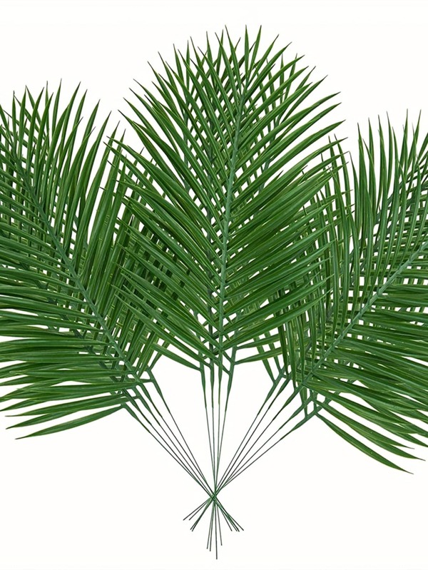 10pcs Green Artificial Palm Leaves, 17inch Outdoor Faux Palm Fronds