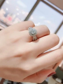 1枚优雅立方氧化锆戒指，女士结婚/订婚首饰，情人节礼物 - 銀色 - 查看 5