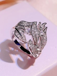 1 件华丽风格方晶锆石戒指，适合女士结婚周年纪念珠宝情人节礼物 - 銀色 - 查看 2