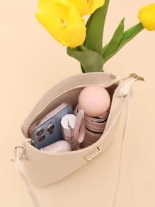 压花草材质单肩斜挎手机包 手机袋 - 米色 - 查看 5