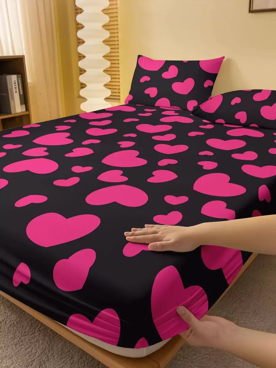 1 pieza de colcha ajustada con patrón de corazón sin relleno - Multicolor - Ver 1