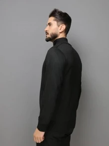 Legal Menino Sueter tricot masculino casaco blusa de frio zip completo manga longa blusa de Lã - Preto - Visão 6